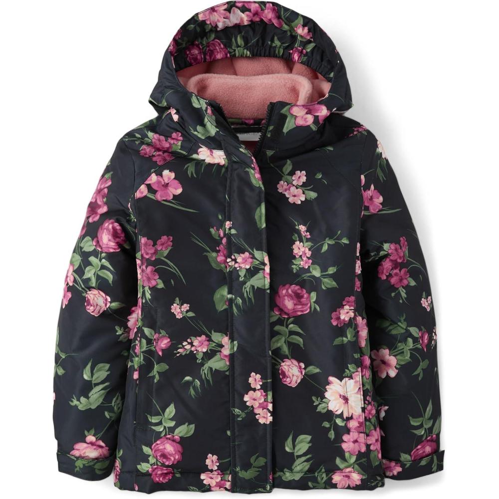 imageThe Childrens Place Girls Heavy 3 in 1 Winter Jacket Windresistant Waterresistant Shell Fleece InnerBlack Floral