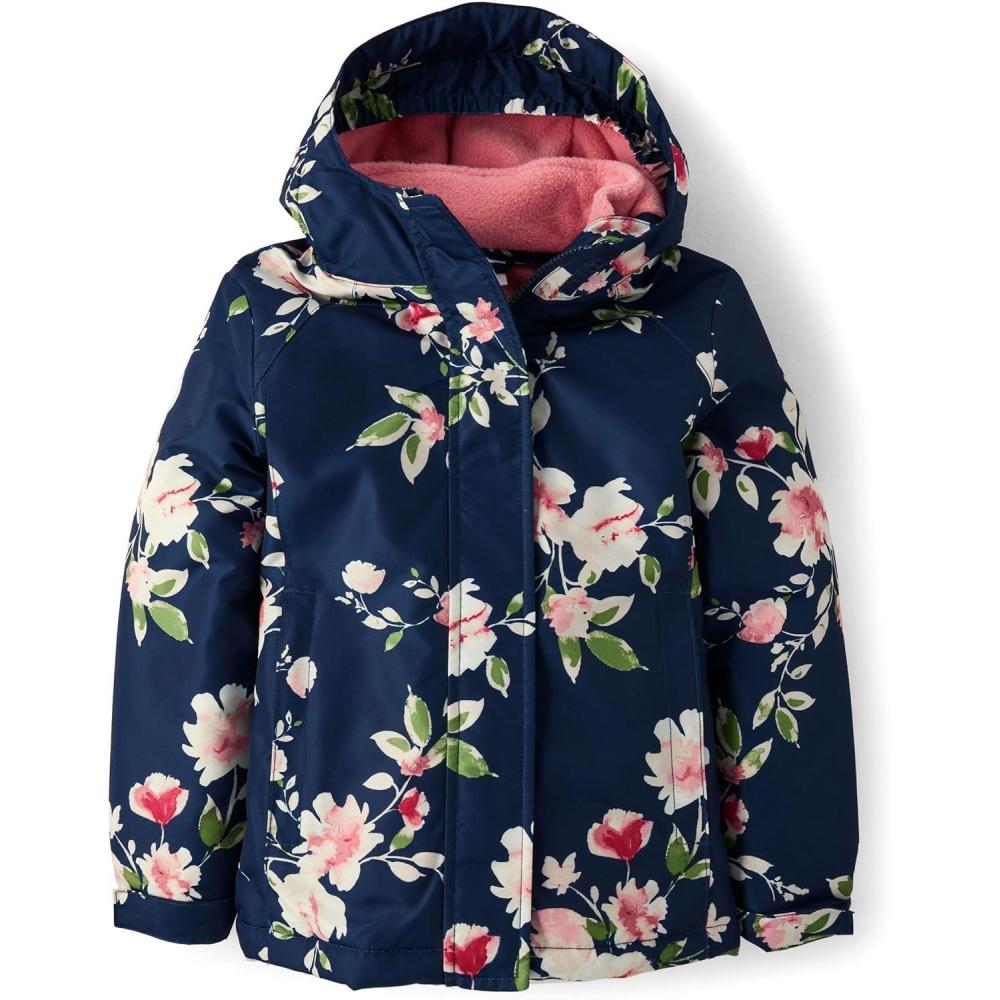 imageThe Childrens Place Girls Heavy 3 in 1 Winter Jacket Windresistant Waterresistant Shell Fleece InnerTidal Floral