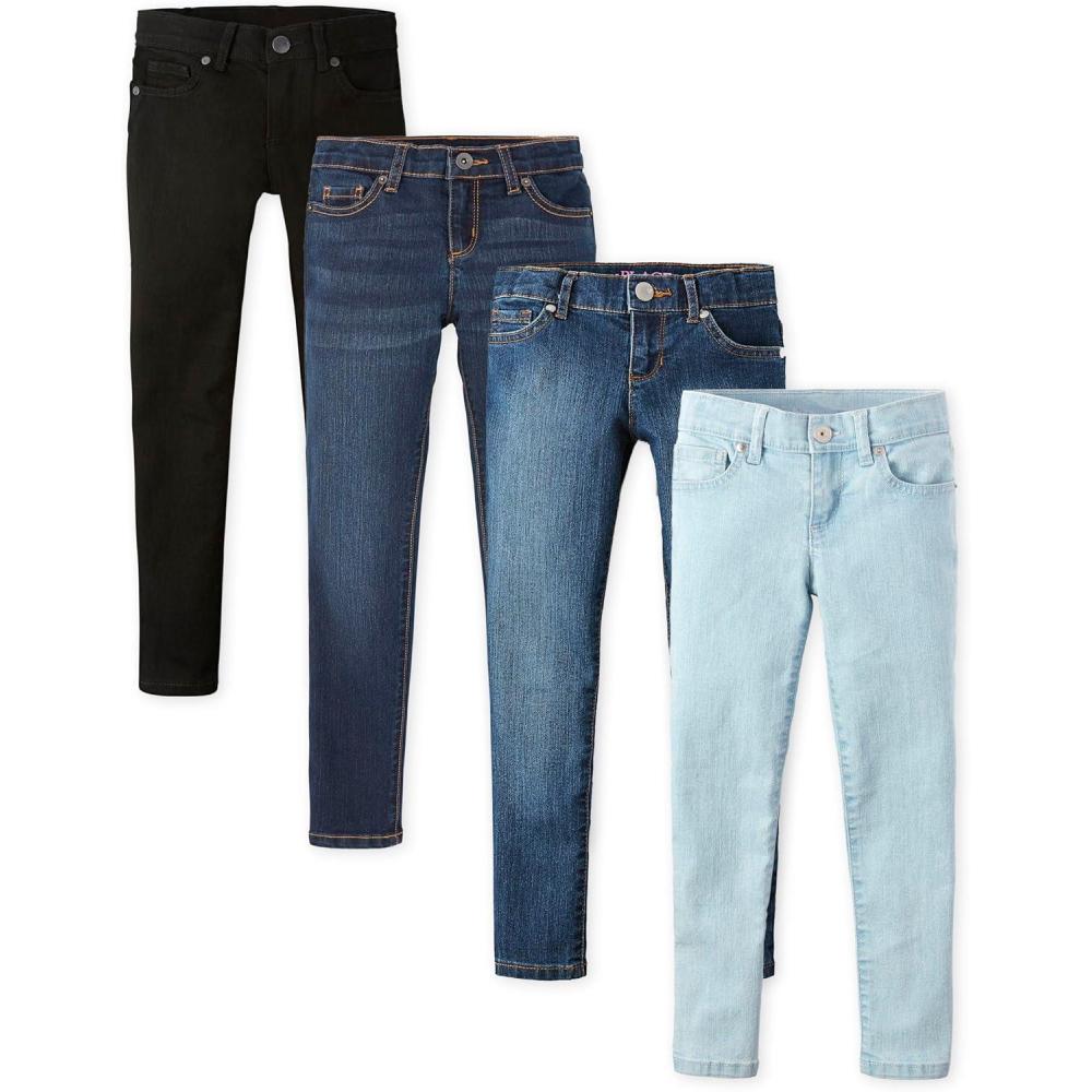 imageThe Childrens Place Girls Super Skinny JeansBlackIndigoBlueSky Blue 4pack