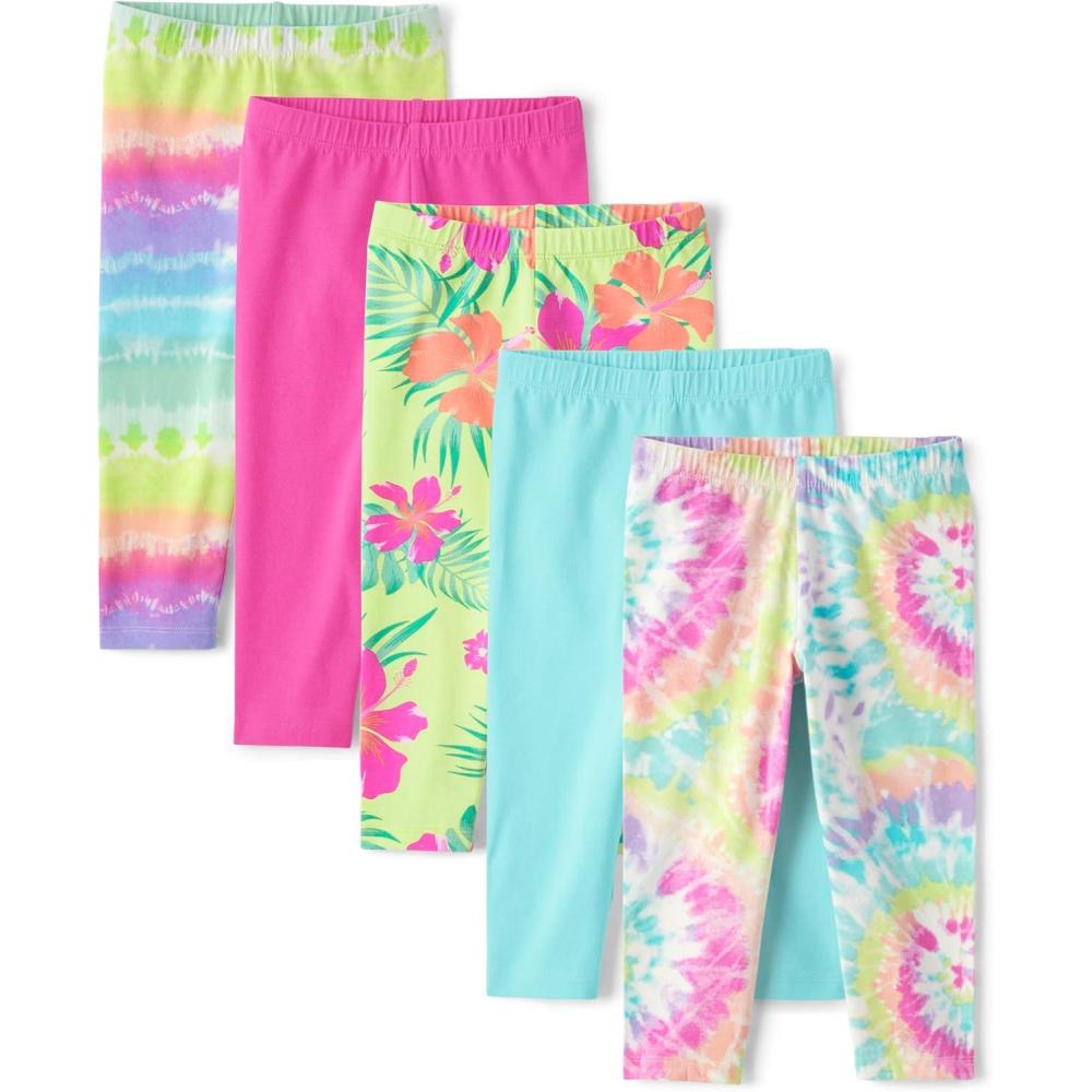 imageThe Childrens PlaceGirlsAssorted Everyday Capri LeggingsPink Summer 5pack