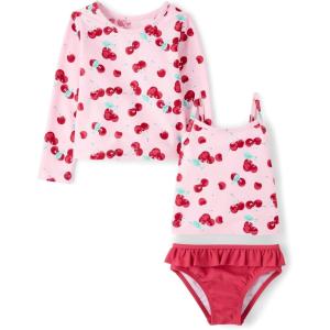 The Children’s Place Baby-Girls and Toddler Long Sleeve Rashguard and Tankini Swimsuit, 3 Piece Set(Cherries)