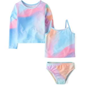 The Children’s Place Baby-Girls and Toddler Long Sleeve Rashguard and Tankini Swimsuit, 3 Piece Set(Gulf Blue)