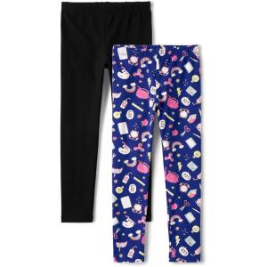 The Children’s Place Girls Printed Leggings 2-Pack(School Doodle Violet/Black 2-pack)