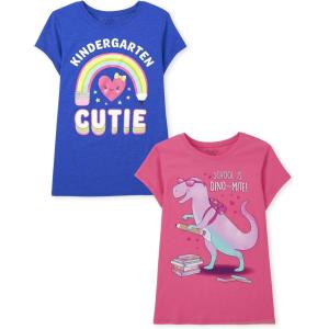 The Children’s Place Girls School Days Short Sleeve Graphic T-Shirts,multipacks(Kindergarten Cutie/School Dino Mite)