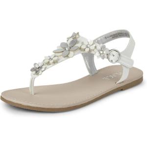 The Children’s Place Girls T-Strap Sandals with Adjustable Ankle Strap(White Flower)