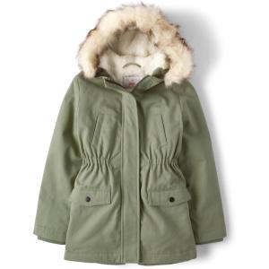 The Children’s Place girls Heavy-weight Winter Parka Jacket, Water-resitant, Sherpa Lined, Faux Fur Hood(Sage Pond)