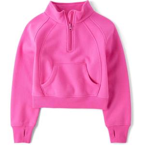 The Children’s Place girls Long Sleeve Fleece Quarter Zip Pullover(Pink Summer)