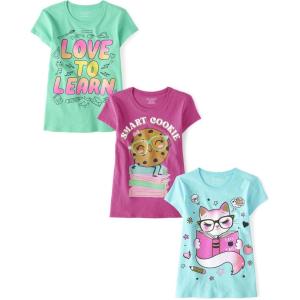 The Children’s Place,Girls,School,Learning Short Sleeve Graphic T-Shirts,3 Pack(Smart Cookie/Love Learn/Reading Cat)