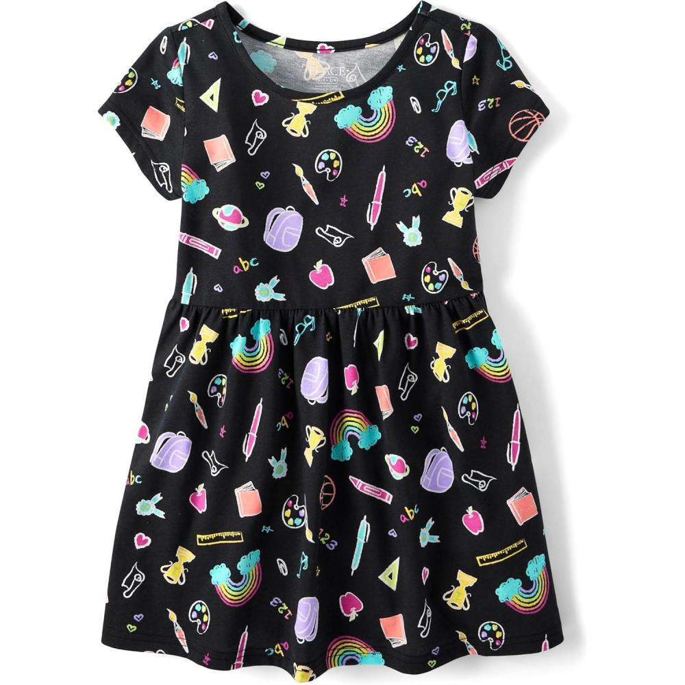 imageThe Childrens Place Girls Plaid Stretch Jacquard Short Sleeve DressBlack Doodle