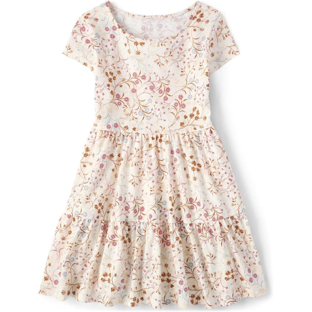 imageThe Childrens Place Girls Plaid Stretch Jacquard Short Sleeve DressWhite Daisy