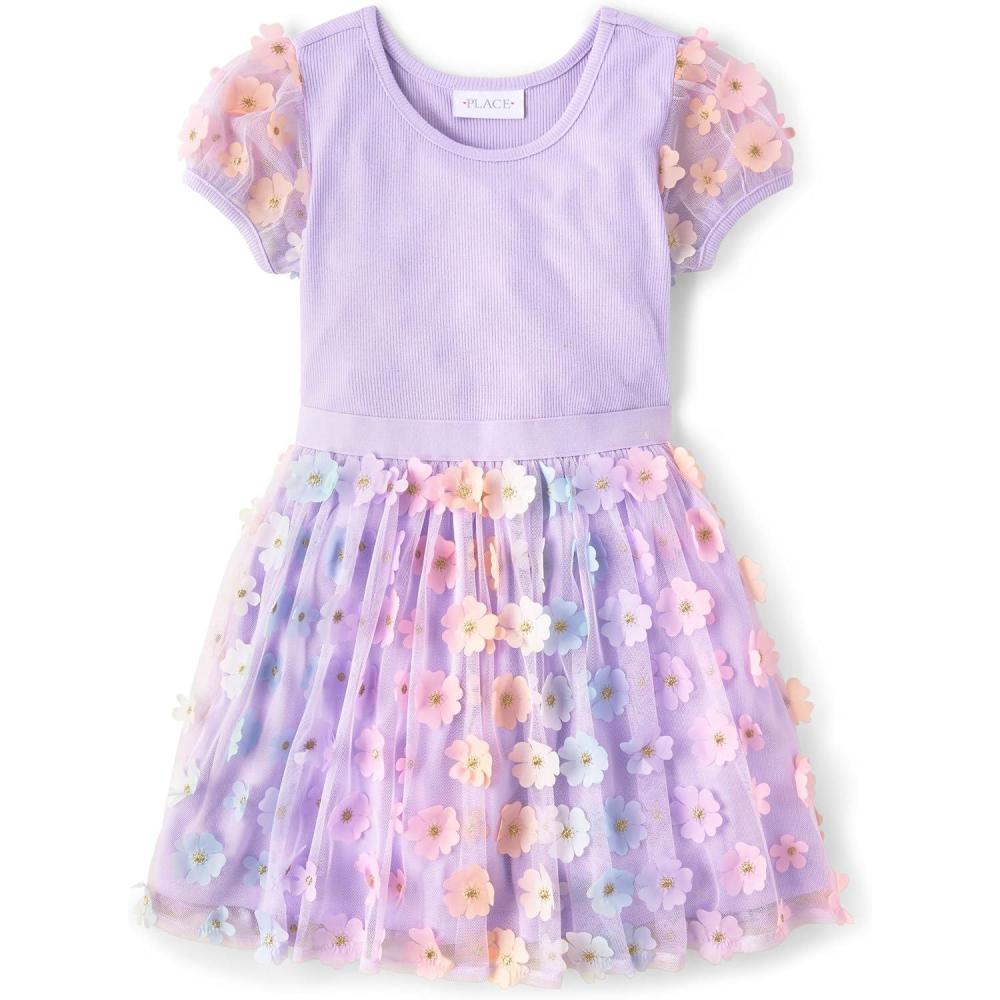 imageThe Childrens Place Girls Short Sleeve Dressy DressesLoveable Flower Mesh