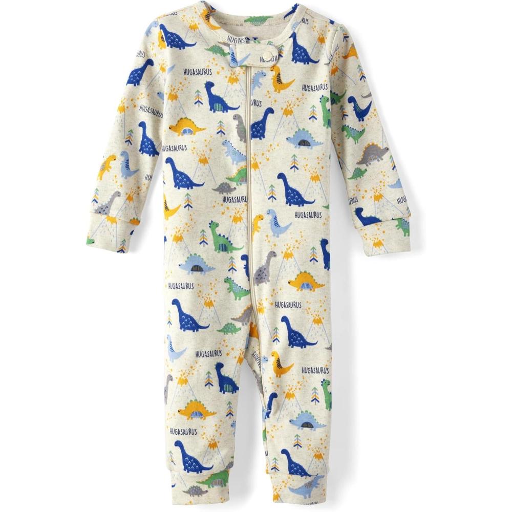 imageThe Childrens Place boys And Toddler Snug Fit 100 Cotton Zipfront One Piece Footed Pajamas 2packDino Volcanos Footless