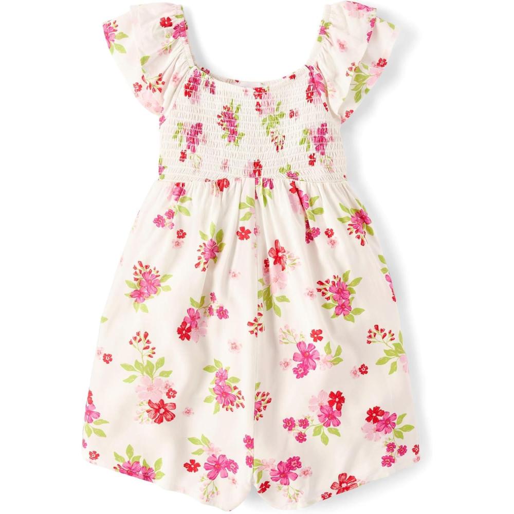 imageThe Childrens Place girls Smocked Skirt With Shorts RomperSimply White Floral