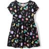 The Children’s Place Girls’ Plaid Stretch Jacquard Short Sleeve Dress(Black Doodle)