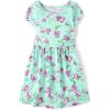 The Children’s Place Girls’ Plaid Stretch Jacquard Short Sleeve Dress(Floral Aqua)