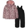The Children’s Place girls Girls Long Sleeve Leopard 3 in 1 Jacket and Sleeveless Solid Snow Overalls 2-piece Snow Set 2-pack(Sachet Pink)