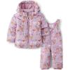 The Children’s Place,and Toddler Girl 2 Piece Set Snowsuit, Jacket and Bib Overall Pant,LILAC DUST | Woodland Critters_Lilac Dust,2T