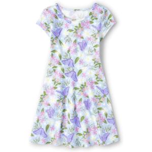 The Children’s Place Girls’ Plaid Stretch Jacquard Short Sleeve Dress(Butterfly Garden)
