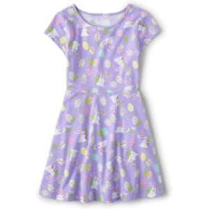 The Children’s Place Girls’ Plaid Stretch Jacquard Short Sleeve Dress(Easter Bunnies and Eggs)