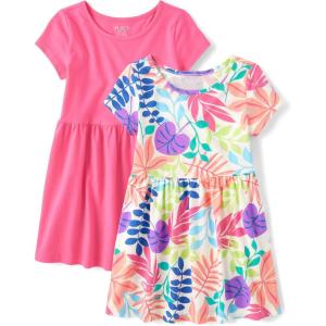 The Children’s Place Girls’ Plaid Stretch Jacquard Short Sleeve Dress(Pink Tropic)