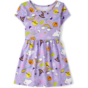 The Children’s Place Girls’ Plaid Stretch Jacquard Short Sleeve Dress(Spooky)