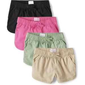 The Children’s Place Girls’ Twill Pull on Shorts(Black/Pink/Green/Khaki 4-pack)
