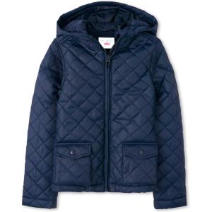 The Children’s Place girls Zip Up Quilted Hooded Jacket(Tidal)