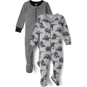 The Children’s Place,Baby Boys,and Toddler Long Sleeve 100% Cotton Zip-Front One Piece Footed Pajama,Dino 2-Pack,3 Years