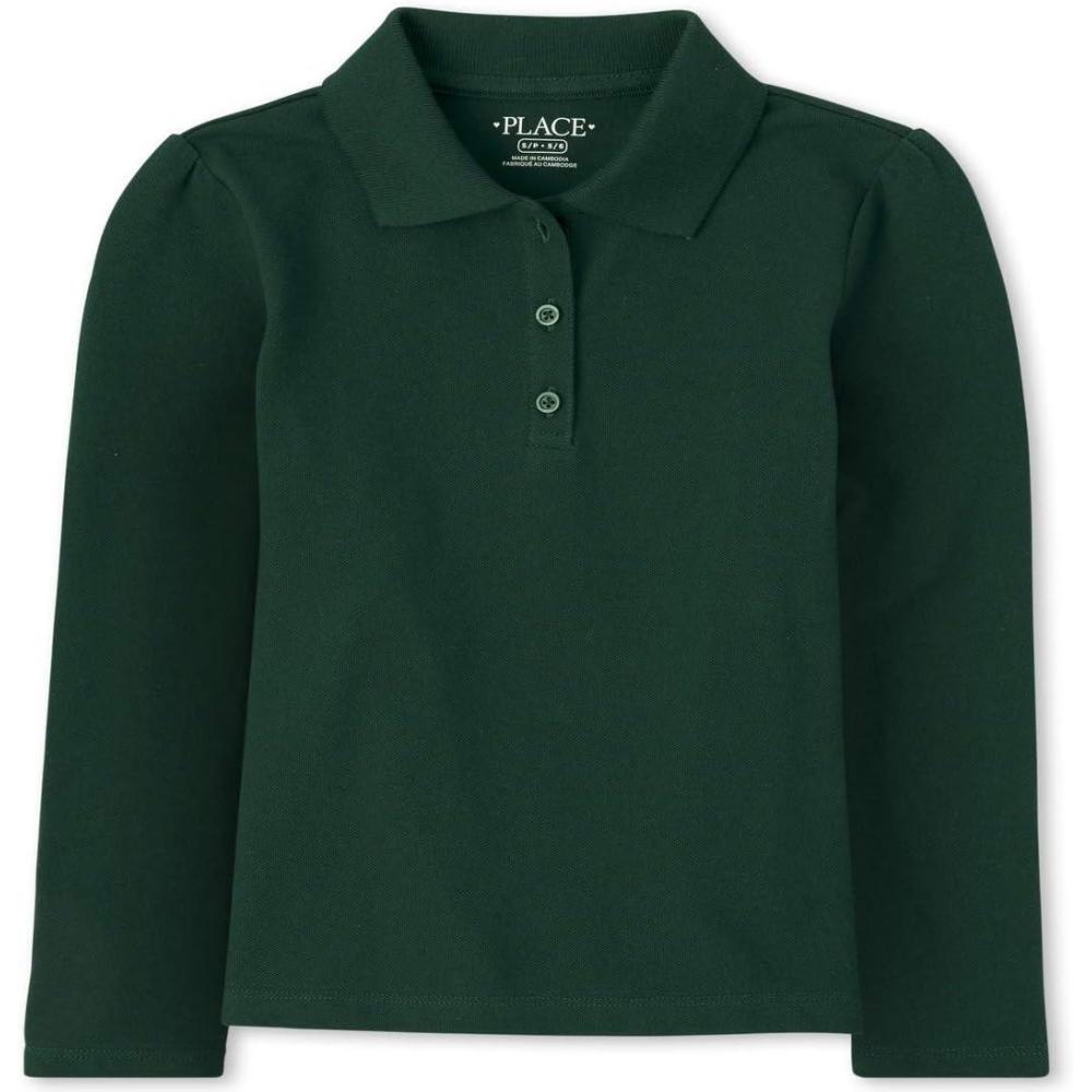 imageThe Childrens Place Girls Long Sleeve Pique PoloSpruce Green Single