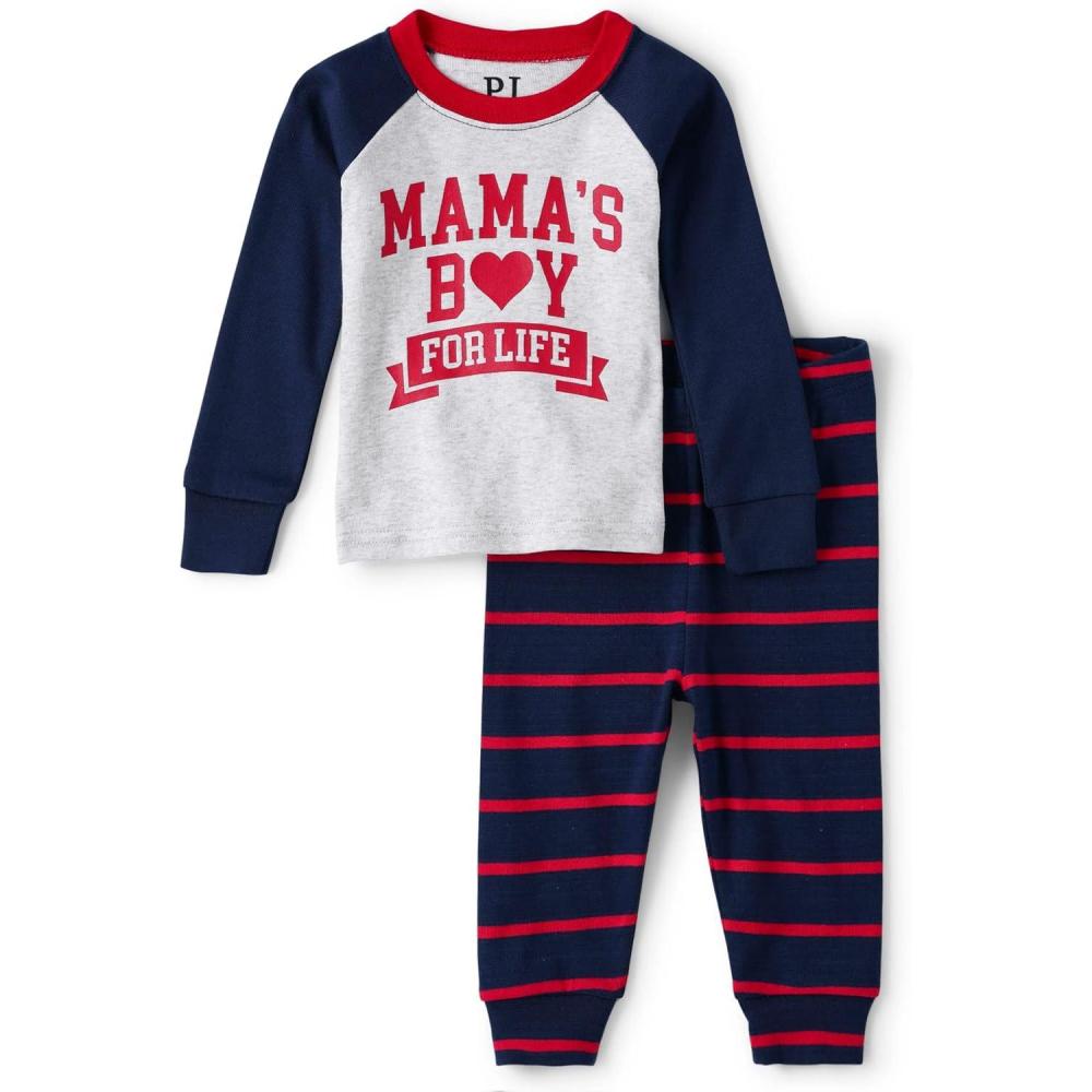 imageThe Childrens Place babyboys Long Sleeve Top and Pants Snug Fit 100 Cotton 2 Piece Pajama SetsHt Mist Mamas Boy