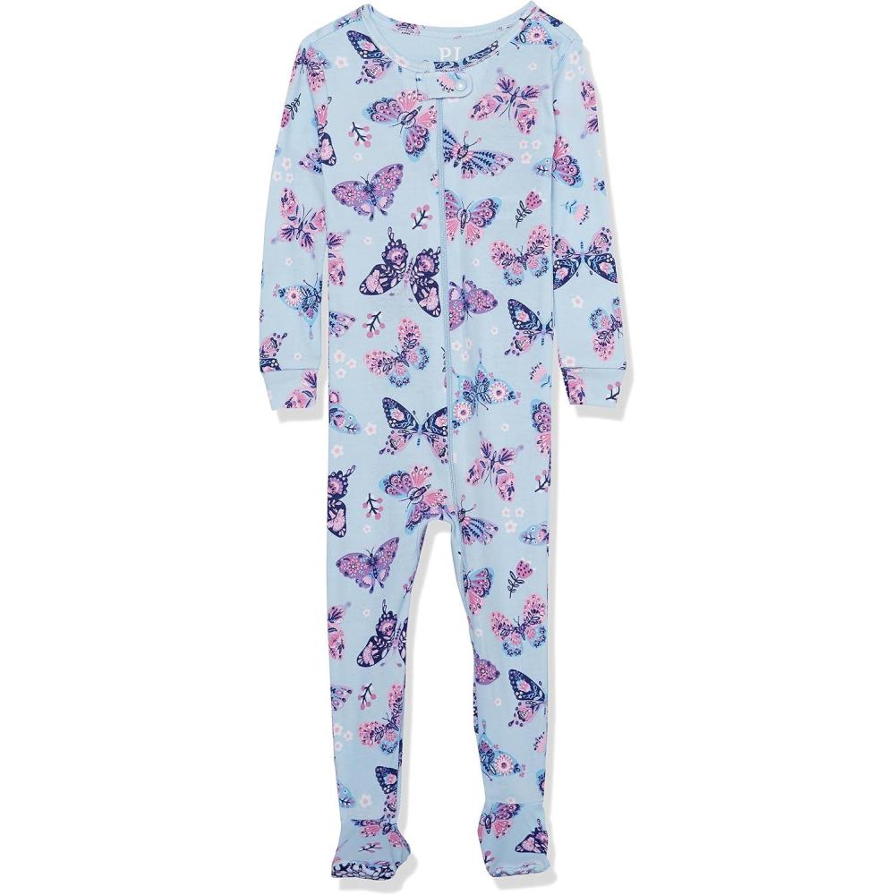 imageThe Childrens Place babygirls And Toddler Long Sleeve 100 Cotton Zipfront One Piece Footed PajamaBlue Butterflies