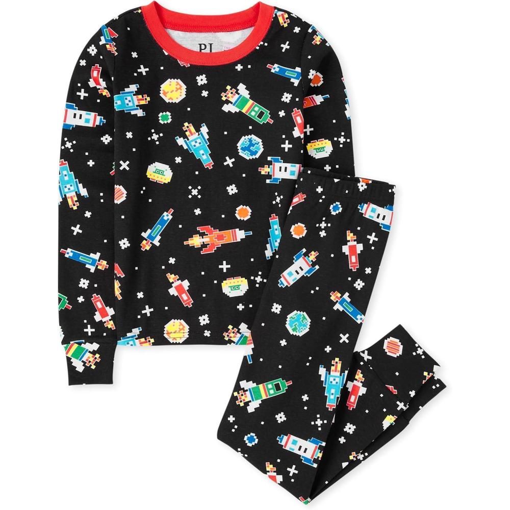 imageThe Childrens Place boys 100 Cotton Long Sleeve Top and Pants2 Piece Pajama SetAllover Space