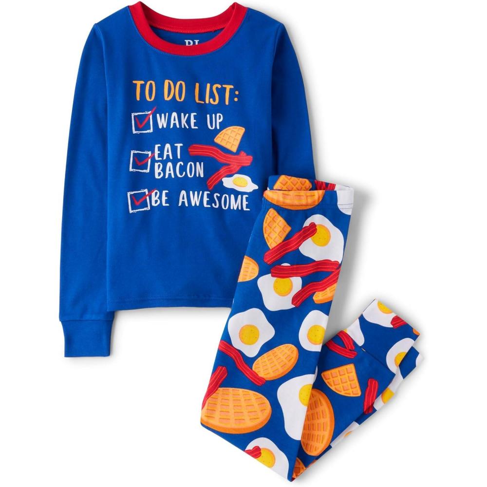 imageThe Childrens Place boys 100 Cotton Long Sleeve Top and Pants2 Piece Pajama SetBreakfast Foods