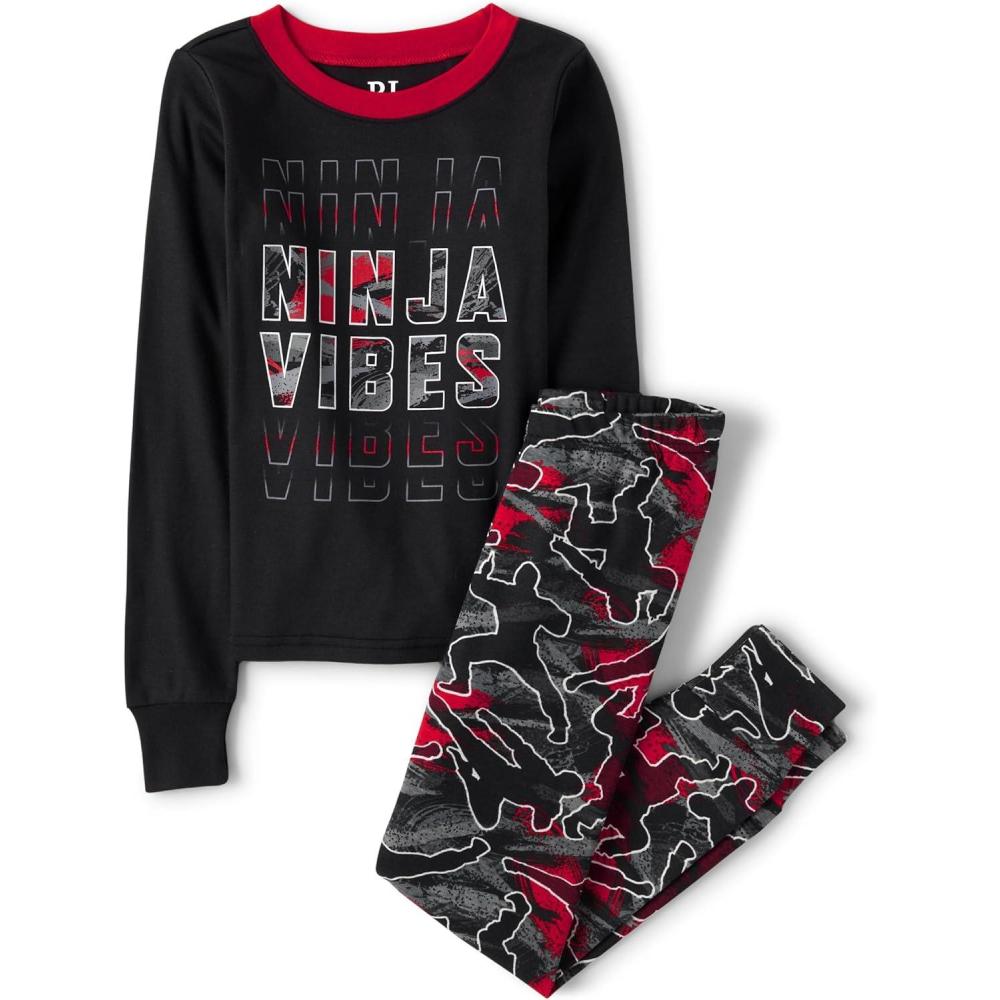 imageThe Childrens Place boys 100 Cotton Long Sleeve Top and Pants2 Piece Pajama SetNinja Vibes