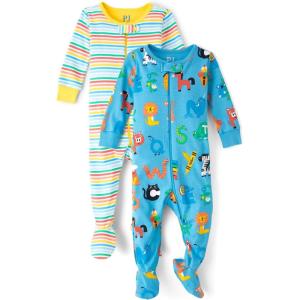 The Children’s Place baby-girls And Toddler Long Sleeve 100% Cotton Zip-front One Piece Footed Pajama(Educational 2-pack)