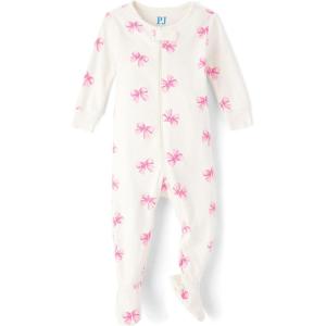 The Children’s Place baby-girls And Toddler Long Sleeve 100% Cotton Zip-front One Piece Footed Pajama(Pink Bows)