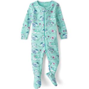 The Children’s Place baby-girls And Toddler Snug Fit 100% Cotton One Piece Zip Front Footed Pajama(Seafrost)
