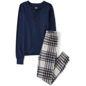 The Children’s Place boys 100% Cotton Long Sleeve Top and Pants,2 Piece Pajama Set(Blue Vanilla Plaid Henley)