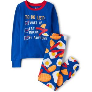 The Children’s Place boys 100% Cotton Long Sleeve Top and Pants,2 Piece Pajama Set(Breakfast Foods)