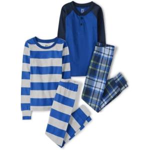 The Children’s Place boys 100% Cotton Long Sleeve Top and Pants,2 Piece Pajama Set(Essential Blue 2-pack)
