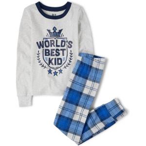 The Children’s Place boys 100% Cotton Long Sleeve Top and Pants,2 Piece Pajama Set(Worlds Best Kid)