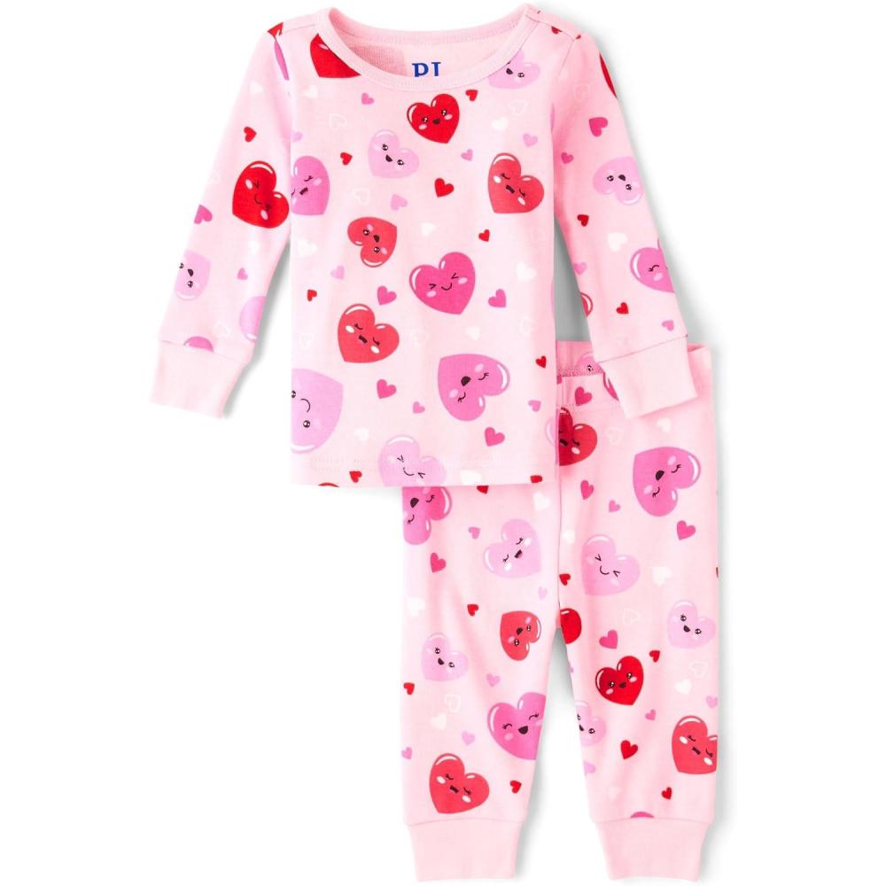 imageThe Childrens Place Baby Girls And Toddler 100 Cotton Long Sleeve Top and Pants2 Piece Pajama SetPink Hearts