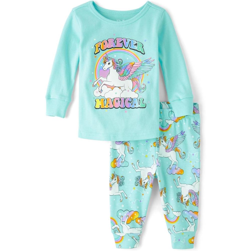 imageThe Childrens Place Baby Girls And Toddler Long Sleeve Top and Pants Snug Fit 100 Cotton 2 Piece Pajama SetForever Magical