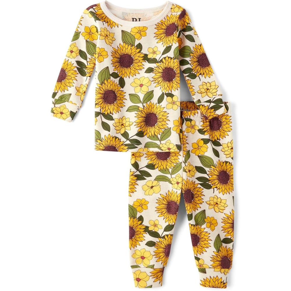 imageThe Childrens Place Baby Girls And Toddler Long Sleeve Top and Pants Snug Fit 100 Cotton 2 Piece Pajama SetWhite Daisy