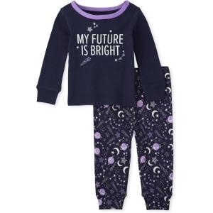 The Children’s Place Baby Girls And Toddler Long Sleeve Top and Pants Snug Fit 100% Cotton 2 Piece Pajama Set(My Future is Bright)