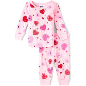 The Children’s Place Baby Girls And Toddler Long Sleeve Top and Pants Snug Fit 100% Cotton 2 Piece Pajama Set(Pink Hearts)