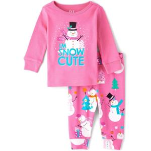The Children’s Place Baby Girls And Toddler Long Sleeve Top and Pants Snug Fit 100% Cotton 2 Piece Pajama Set(Snow Cute)