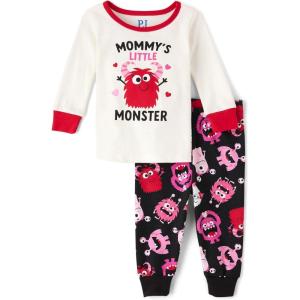 The Children’s Place Baby Girls And Toddler Long Sleeve Top and Pants Snug Fit 100% Cotton 2 Piece Pajama Set(Vday Monster)