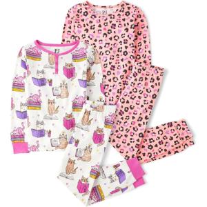 The Children’s Place girls Long Sleeve Top and Pants Snug Fit 100% Cotton 2 Piece Pajama Set(Cat/Cheetah 2-pack)