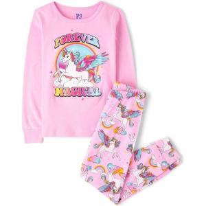 The Children’s Place girls Long Sleeve Top and Pants Snug Fit 100% Cotton 2 Piece Pajama Set(Forever Magical)